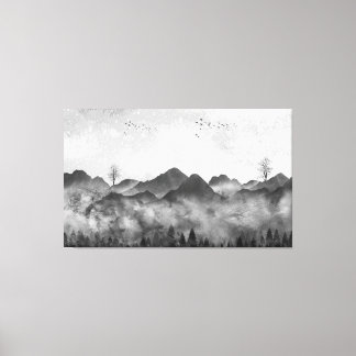 Toile Belles montagnes et forêt de Misty