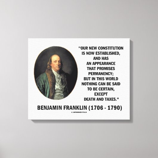 Toile Benjamin Franklin Citation sur l'impôt de la mort (Recto)