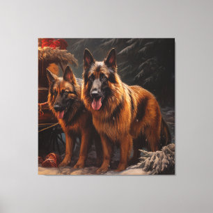 Toile Berger Belge Traîneau enneigé Décoration de Noël