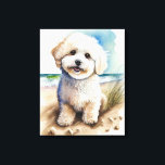 Toile Bichon Frise Dog Art Peinture<br><div class="desc">Chien mignon Bichon Frise sur l'oeuvre d'aquarelle de la plage.</div>