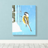 Toile Bickadee sur la peinture d'alimentation - Oiseaux  (Insitu (Plancher de Bois))