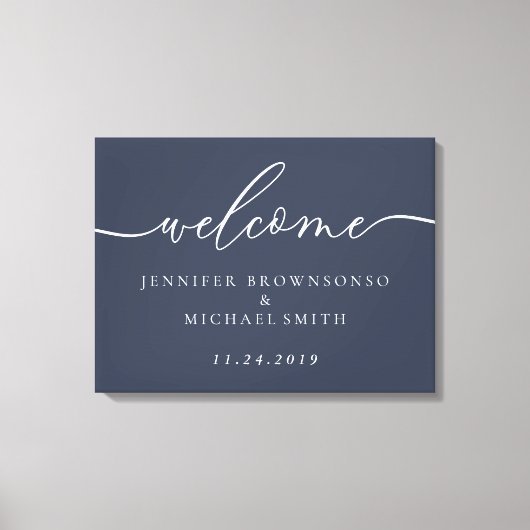 Toile Bienvenue Mariage simple Marine moderne (Recto)