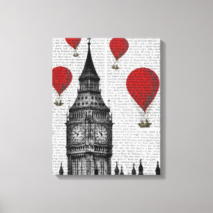 Toile Big Ben et ballons à air d'un rouge ardent