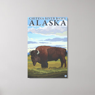 Toile Bison Scene - bassin de la rivière Chitina, Alask