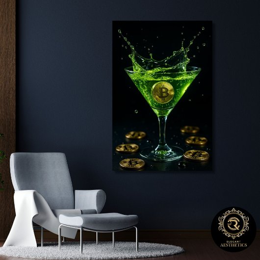 Toile Bitcoin Or Néo Vert Martini Cadre