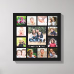 Toile Black 13 Photo Collage Nom de famille Personnalisé<br><div class="desc">Créez votre propre photo collage de toile enveloppée avec 13 de vos photos préférées sur un arrière - plan noir.Personnalisez avec le nom de famille et la date établie.</div>