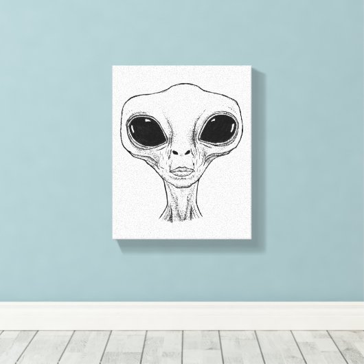 Toile Black and White Alien Head Illustration (Insitu (Plancher de Bois))