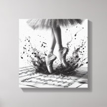 Black and White Ballet Slippers Stretched Canvas