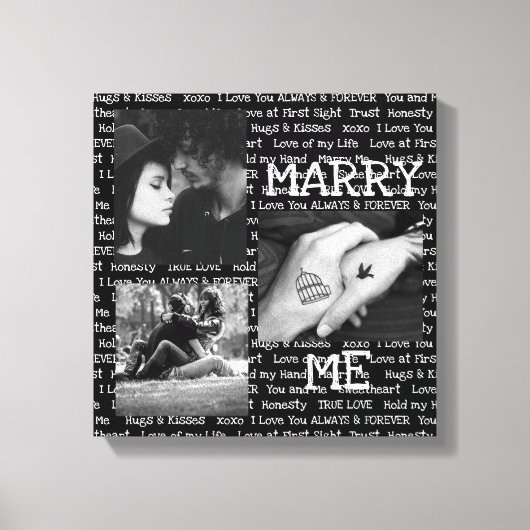 Toile Black and White Marry Me Couple's Photo Wall Art (Recto)