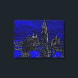 Toile Black Blue New York City Pop Art<br><div class="desc">Brooklyn Bridge,  River and Manhattan Cityscape,  Skyscrapers et bâtiments</div>