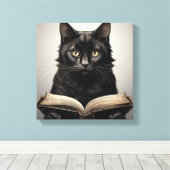 Toile Black Cat Lire un livre d'antiquités (Insitu (Plancher de Bois))
