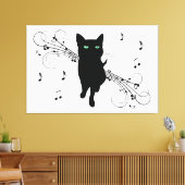 Toile Black Cat Surrounded by Whispering Notes of Music (Insitu(Salon))