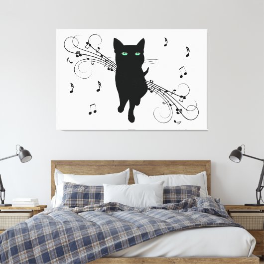 Toile Black Cat Surrounded by Whispering Notes of Music (Insitu(Chambre))