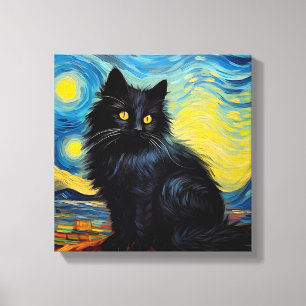 Toile "Black Cat Van Gogh Sky