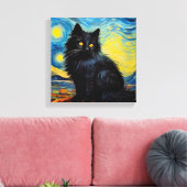 Toile "Black Cat Van Gogh Sky (Insitu(Salon))