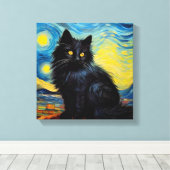 Toile "Black Cat Van Gogh Sky (Insitu (Plancher de Bois))