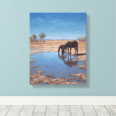 Toile Black Horse Desert Water Reflection Art (Insitu (Plancher de Bois))