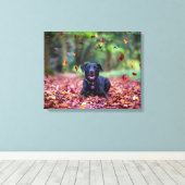 Toile Black Labrador Dans Les Feuilles Automnes (Insitu (Plancher de Bois))