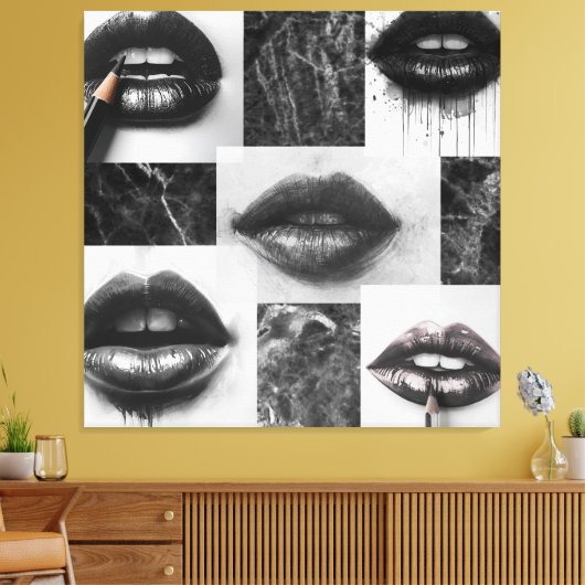 Toile Black,White Lips Collage Canvas Statement Wall Art (Insitu(Salon))