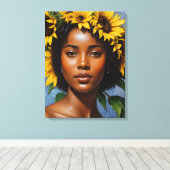 Toile Black Woman Sunflower Portrait Art (Insitu (Plancher de Bois))