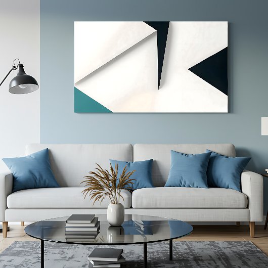 Toile Blanc Moderne Marine Sarcelle Abstrait Géométrique