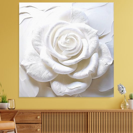 Toile Blanc sur blanc - Rose sculpté (Insitu(Salon))
