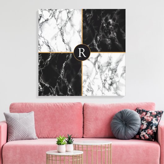 Toile blanche noire Imprimer avec votre lettre (Insitu(Salon))