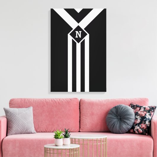 Toile Blancs et Chevrons sur Noir avec Monogramme (Insitu(Salon))