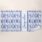 Toile Blauw en Wit Coquette Bow Wedding Party Strandlaken (Voorkant)