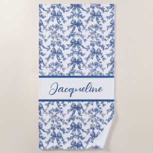 Toile Blauw en Wit Coquette Bow Wedding Party Strandlaken