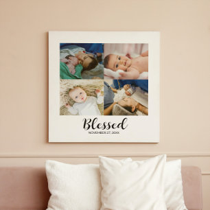 Toile Blessé Script Personnalisé Baby 4 Photo Collage
