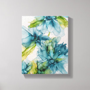 Toile Bleu Abstrait coloré et l'Art Floral Vert