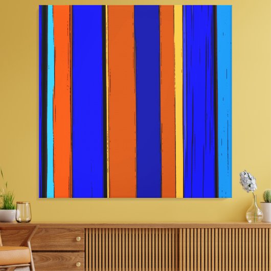 Toile Bleu Abstrait Et Orange 930 - Bandes Verticales (Insitu(Salon))