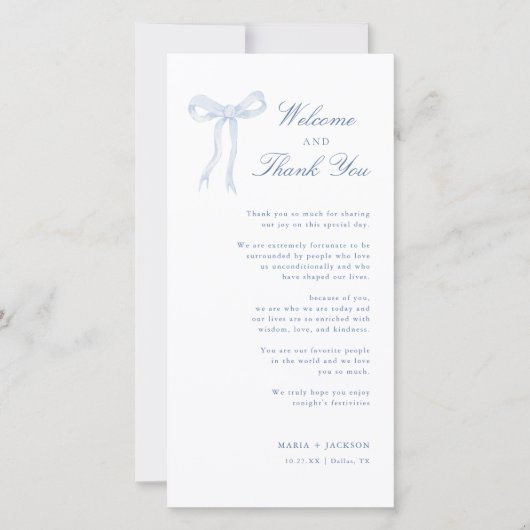 Toile Bleu Bow Accueil Et Merci Carte Place (Devant)