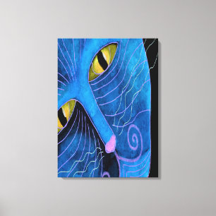 Toile Bleu Chat Visage Abstrait Peinture