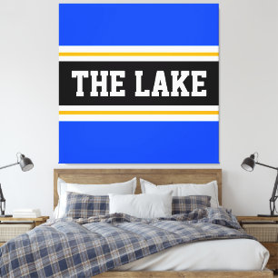 Toile Bleu clair du LAC Bleu noir blanc rayures jaunes
