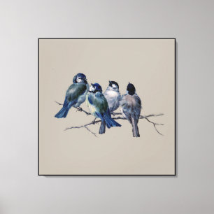 Toile Bleu d'Art Vintage sur branche x 4 Cadeau