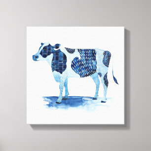 Toile Bleu de cobalt Animaux de ferme - Vache
