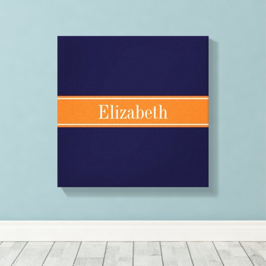 Toile Bleu de marine solide,  Citrouille Nom Monogramme (Insitu (Plancher de Bois))