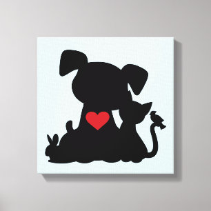 Toile Bleu de silhouette de chiot et de chaton d'amour