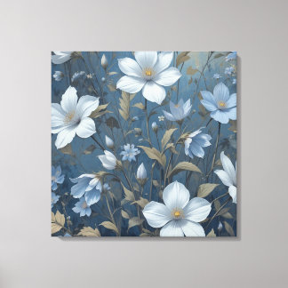 Toile Bleu Floral Botanique Motif AI Digital Wall Art