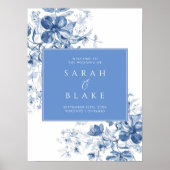 Toile Bleu Floral Mariage Accueil Poster (Devant)