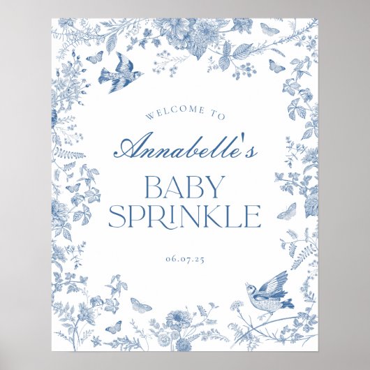 Toile bleu Jouy Floral Baby Sprinkle Affiche de bi (Devant)