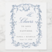 Toile bleu Mariage Vin bouteille Étiquette Chinois (Étiquettes simples)