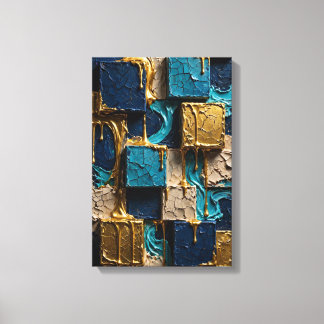 Toile Bleu minuit et cubes d'or en fusion - Vertical 3D