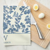 Toile bleu Monogramme personnalisée Serviette de c (Quart Plié)