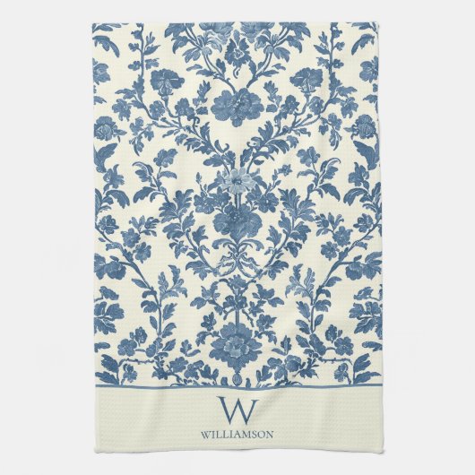 Toile bleu Monogramme personnalisée Serviette de c (Vertical)