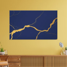 Bleu Nuit et Or Abstrait Kintsugi