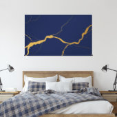 Toile Bleu Nuit et Or Abstrait Kintsugi (Insitu(Chambre))