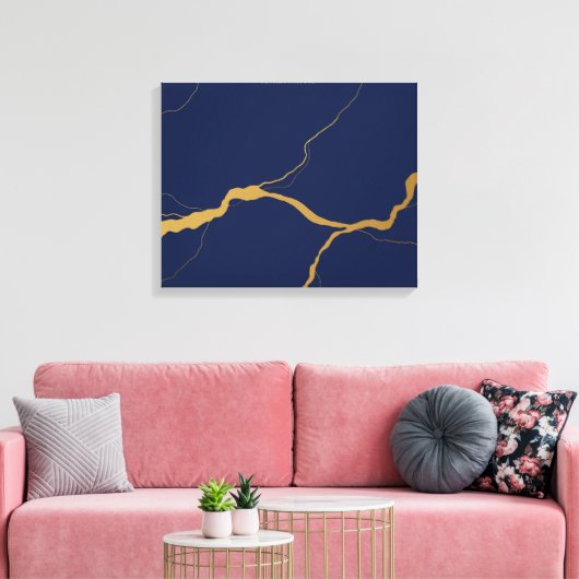 Toile Bleu Nuit et Or Abstrait Kintsugi (Insitu(Salon))